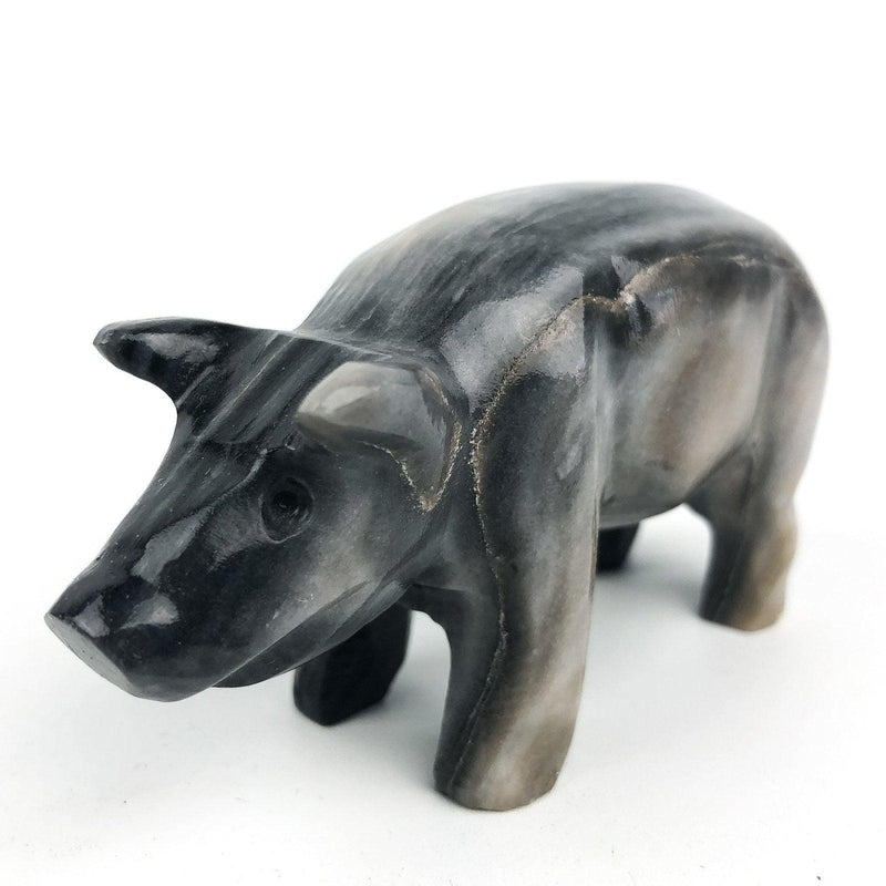 Marble Pig Figurine Black Gray Piggy Statue Stone 2" Tall 1
