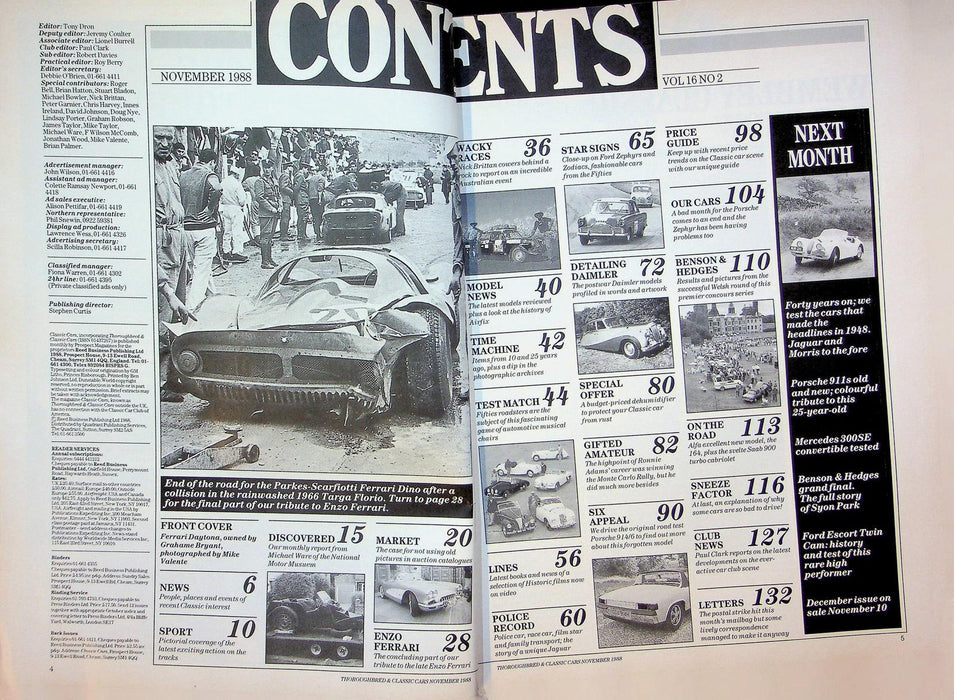 Thoroughbred & Classic Cars Magazine November 1988 Vol 16 No 2 Ferrari Remember