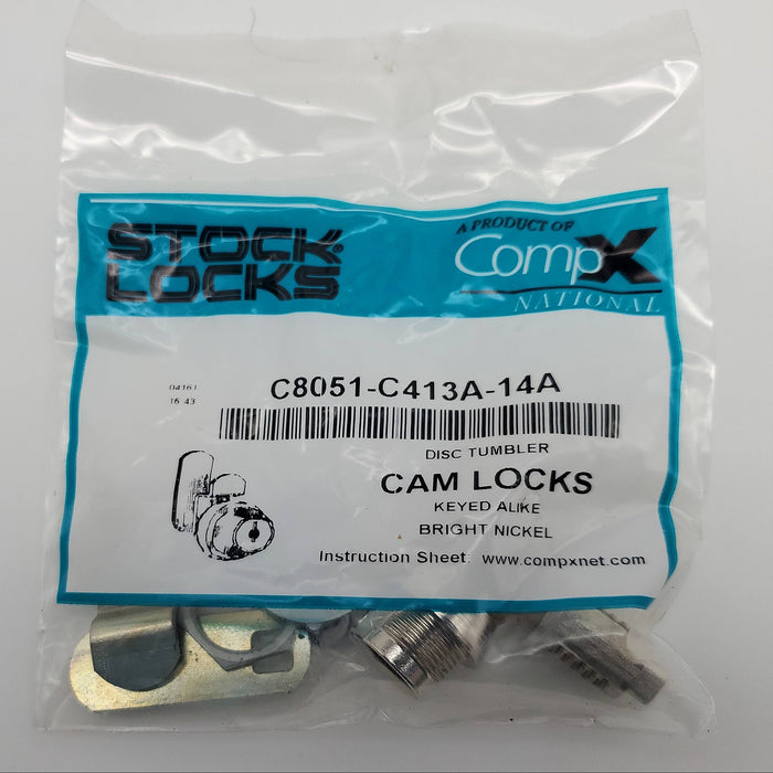 2x National Cam Lock C8051 Bright Nickel Keyed Alike C413A NOS