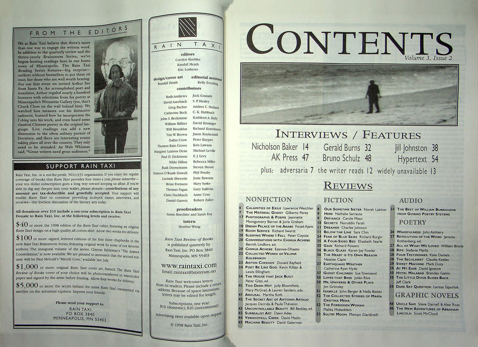 Rain Taxi Magazine Summer 1998 Review Of Books Nicholson Baker Gerald Burns