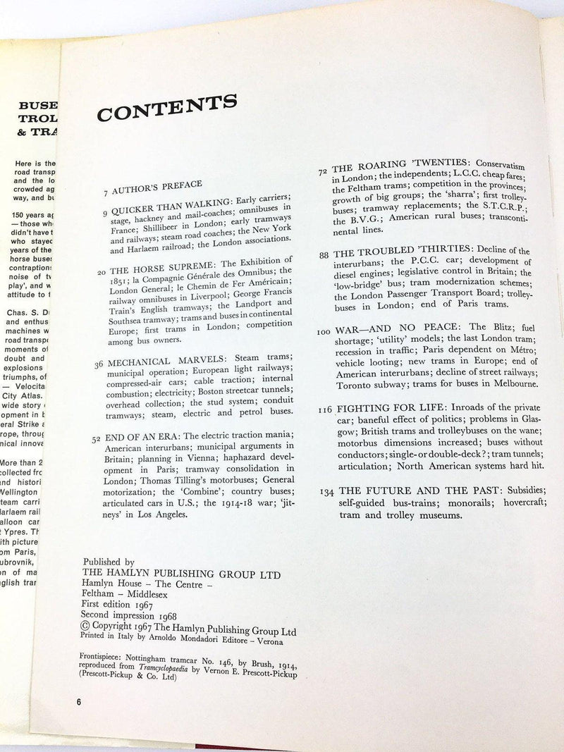 Buses, Trolleys & Trams Chas S Dunbar 1968 Hamlyn Hardcover w/ Dust Jacket 4