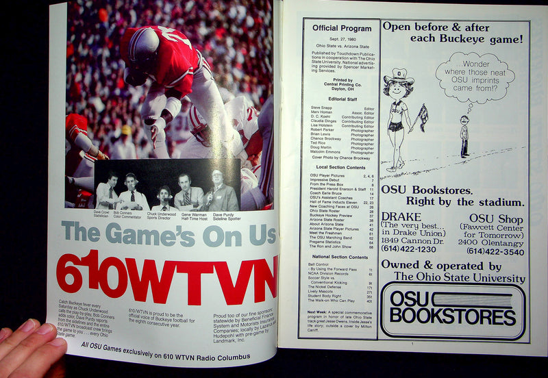 Ohio State Buckeye Football Program Sep 27 1980 Vs. Arizona State Sun Devils