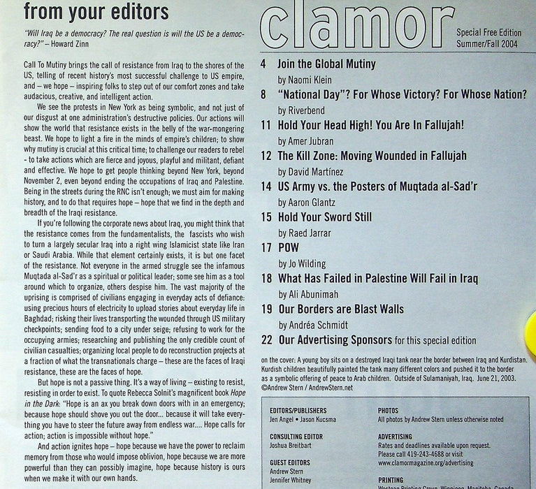 Clamor Magazine Special Edition Fall 2004 Fallujah, Global Mutiny 2