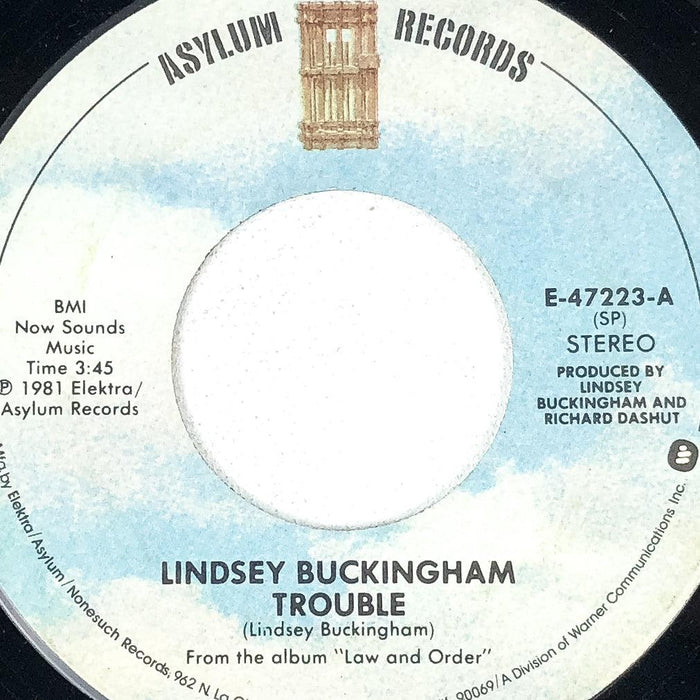 Lindsey Buckingham 45 RPM 7" Record Trouble / Mary Lee Jones Asylum Elektra 1981 1