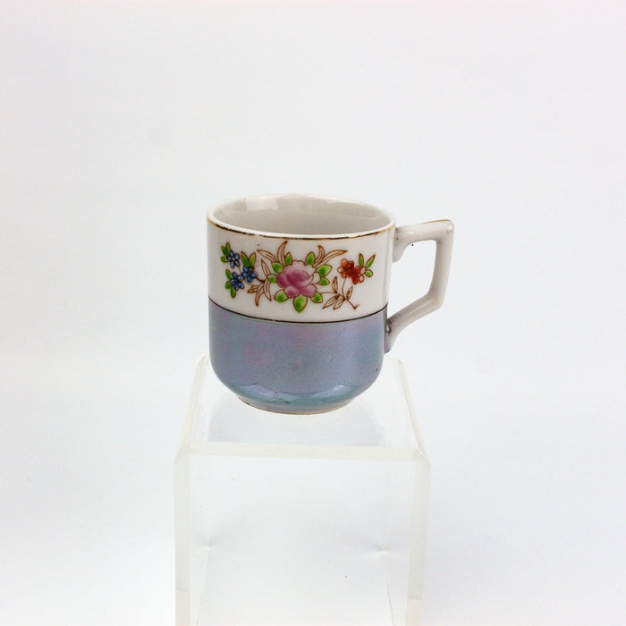 Occupied Japan Small Floral Gray Blue Luster Ware Cup Mug 2.25 Inches 1