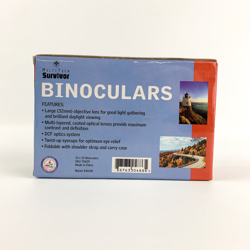 MultiTech Survivor 12 x 32 Ruby Lens Binoculars w/ Shoulder Strap & Case - NIB