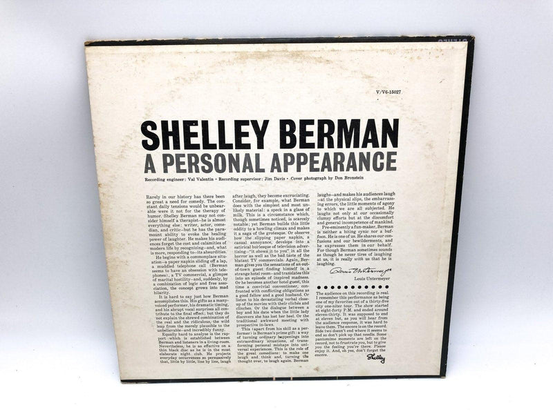 Shelley Berman A Personal Appearance Record 33 RPM LP V-15027 Verve Records 1961 2