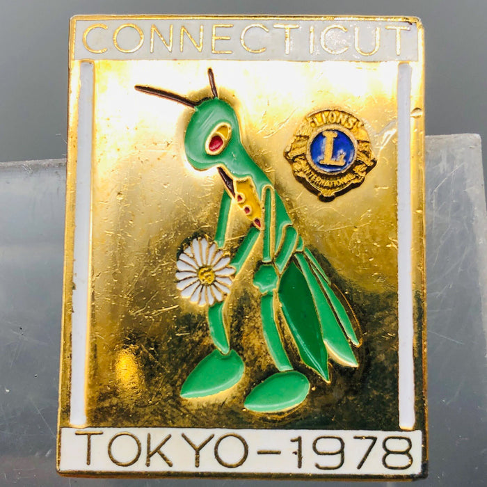 Vintage Lions Club Lapel Pin Pinback Connecticut Tokyo Japan Cicadas Bug Flower