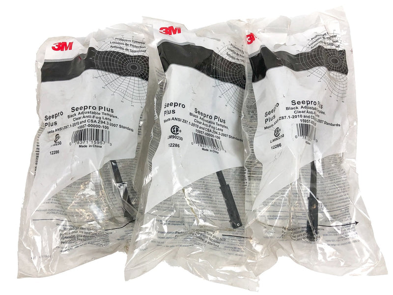 3 Pair Protective Safety Glasses Clear Lens Work 3M™ SeePro Plus 15957-00000-100 1