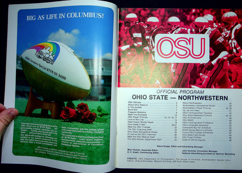 Ohio State Buckeye Football Program Oct 28 1978 Vs. Northwestern Wildcats