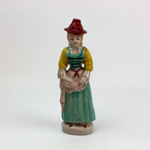 Occupied Japan Figurine Dutch Colonial Lady Woman w/ Red Hat 6.5 Inches 1