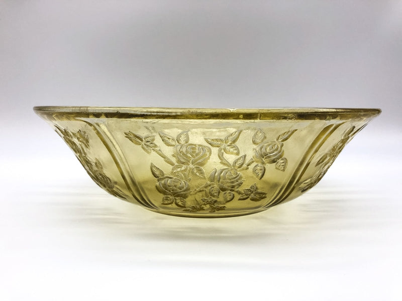 Vintage Sharon Cabbage Rose Serving Bowl 10" Yellow Amber Depression Era Large 5
