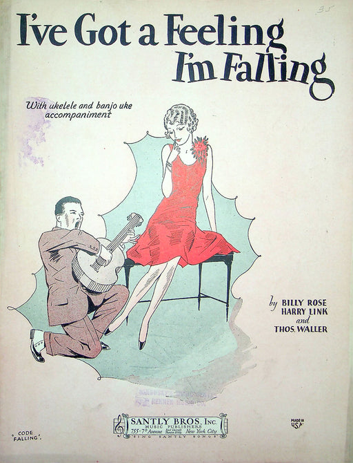 Sheet Music I've Got A Feeling I'm Falling Billy Rose Harry Link Thos Waller 1