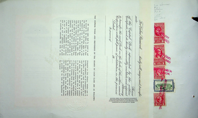 Reiter Dairy Company Stock Certificate Bond Scripophilly Akron Ohio 1965 No 266