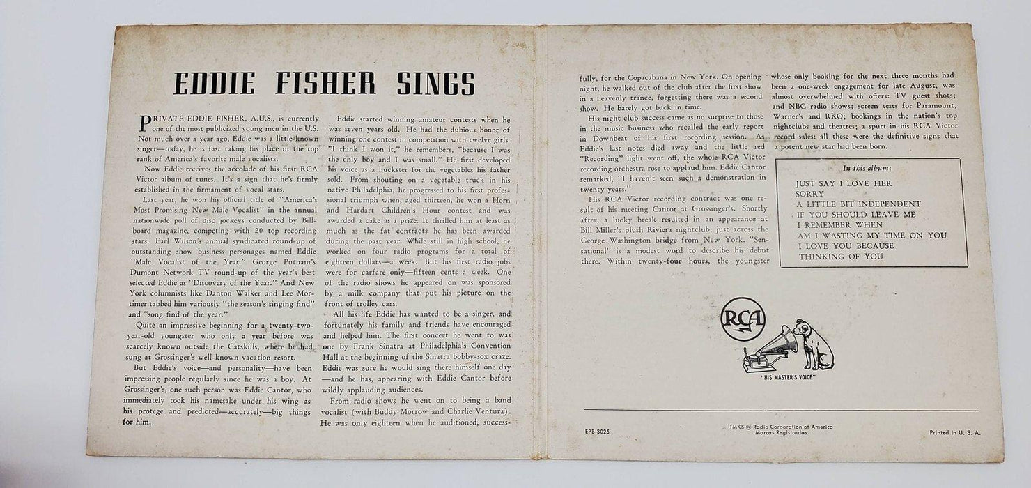 Eddie Fisher Eddie Fisher Sings 45 RPM 2x EP Record RCA Victor 1952 EPB 3025 4