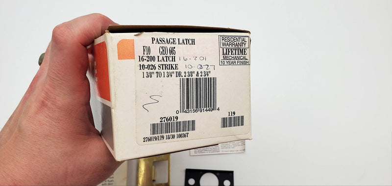 Schlage Door Knob Bright Brass 605 Passage Latch GEO F10 2-3/8 & 2-3/4 BS NOS 8