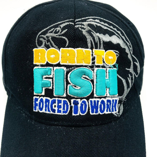 Funny Fishing Hat Baseball Cap Vintage Humor Born to Fish Forced Work Adjustable