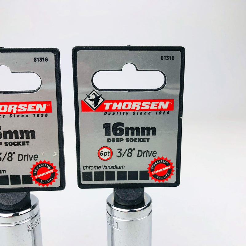3ct 16mm Deep Socket 3/8 Drive 6 Point Metric Chrome Vanadium Thorsen 61316 New