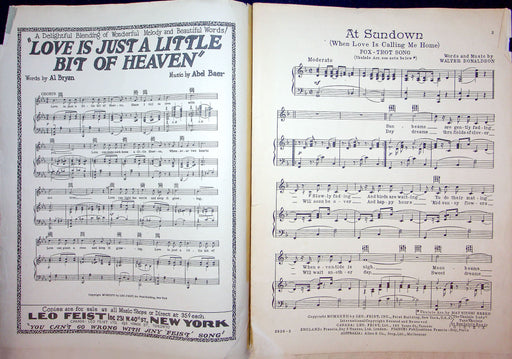 Sheet Music At Sundown Love Is Calling Me Home Walter Donaldson Fox Trot Song 2