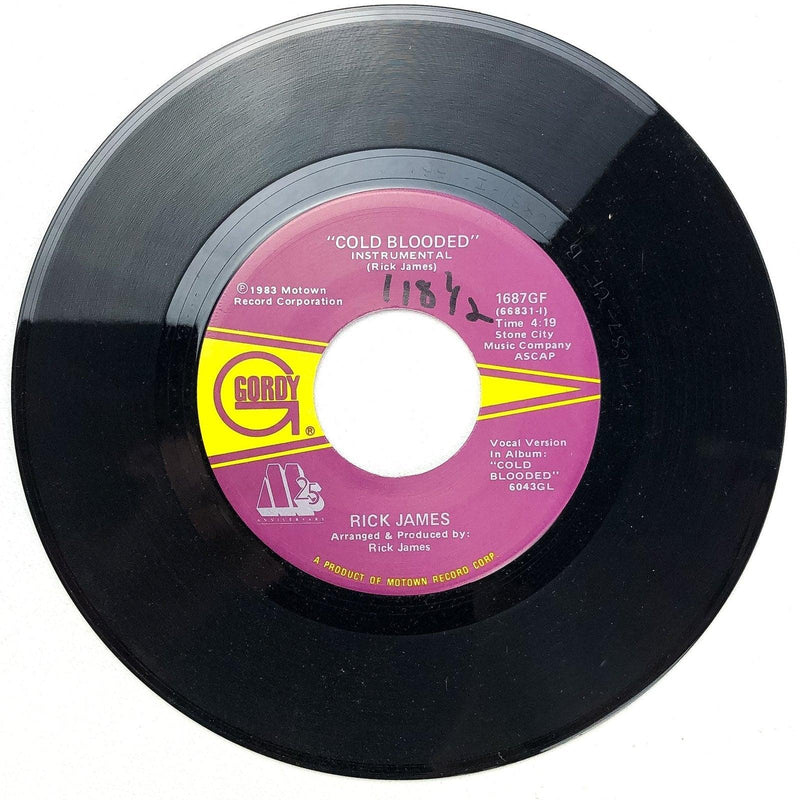 Rick James 45 RPM 7" Record Cold Blooded + Instrumental Gordy 1687GF 3
