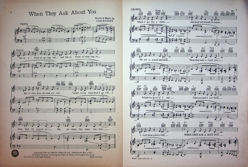 When They Ask About You Sheet Music Sam H Stept 1943 Piano Vocal Song Irving 3