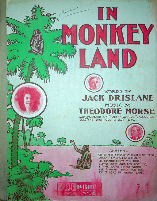 Sheet Music In Monkey Land Jack Drislane Theo Morse 1907 Lilla Brennan Haviland 1