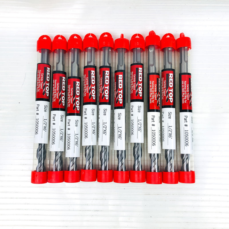 10-pk Rotary Hammer Drill Bits 1/2"x6" SDS Plus 3.5" LOC Carbide Tip Concrete