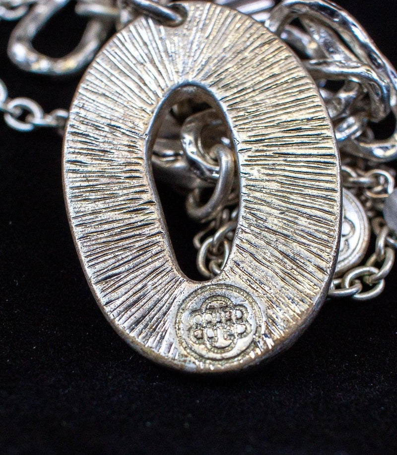 Vintage Bill Blass: Silver Tone Hammered Texture Oval Chain Necklace - 20.5" 4