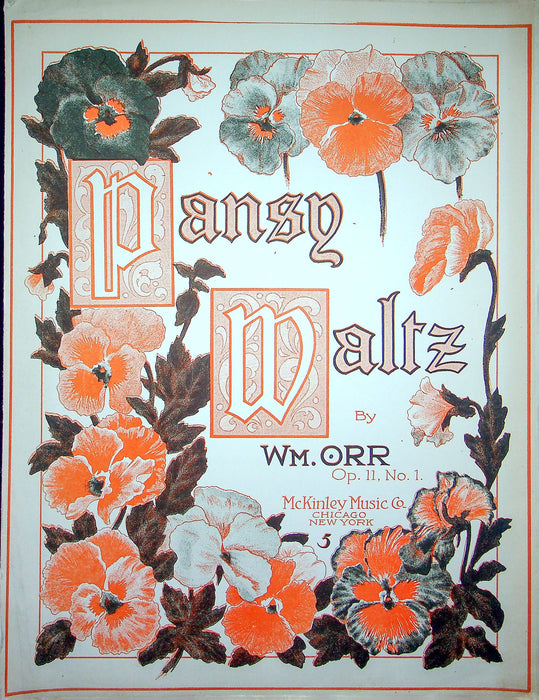 Sheet Music Pansy Waltz WM Orr Op 11 No 1 McKinley Music Co 1913 Antique 1