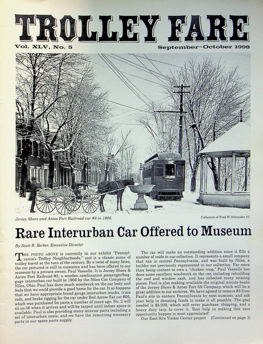 Trolley Fare Magazine October 1998 Rare Interurban Car Donated PA Railway Museum