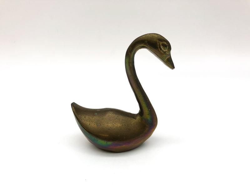 Vintage Solid Brass Swan Goose Figurine Statue India Mid Century Modern 3.5in