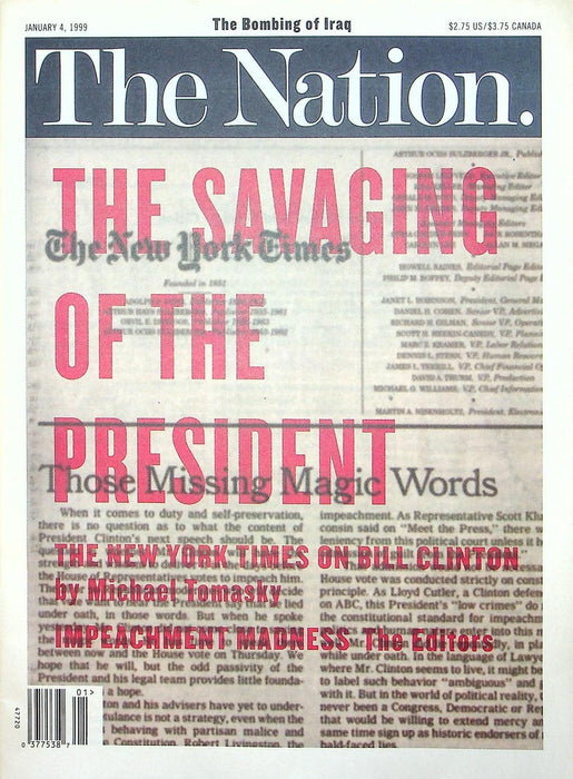 The Nation Magazine Jan 1999 Bill Clinton Impeachment Bombing Iraq Jesse Ventura