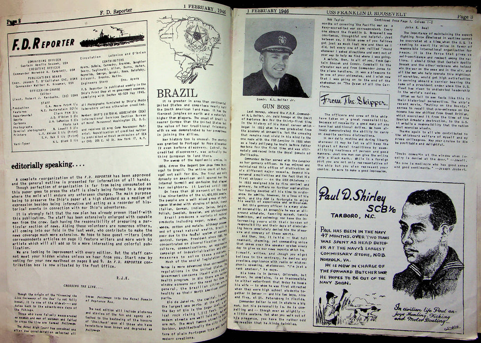 FD Reporter Ship Newspaper USS FD Roosevelt 1946 Feb Guantanemo Post WW2 Navy