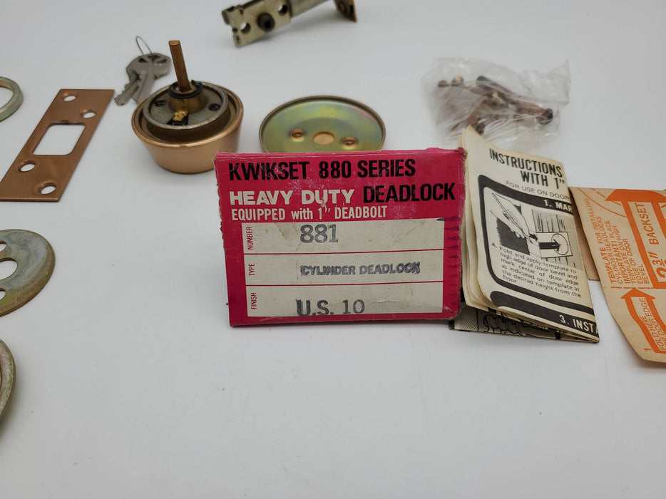 Kwikset Single Cylinder Deadbolt Satin Bronze Model 881 Auxiliary with Blank NOS