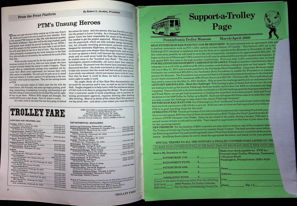 Trolley Fare Magazine Feb 2000 PA Trolley Museum Annaul Banquet Unsung Hereos