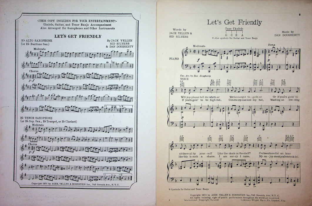 Let's Get Friendly Sheet Music Dan Dougherty Yellen Silvers Piano Vocal 1931 2