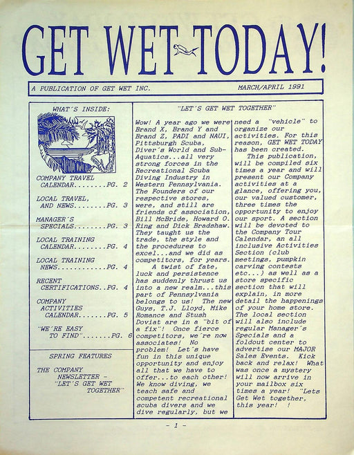 Get Wet Today Inc Newsletter Mar-June '91 & Oct/Nov '92 2