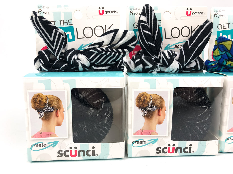 3pk Scunci Bun Maker 6-Piece Kit Hair Accessory Donut Ring Shaper Scrunchie Bow