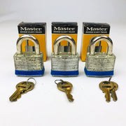 3ct Vintage No 1 Master Lock Padlock 1-1/4" Shackle New NOS Keyed Alike 3735 8