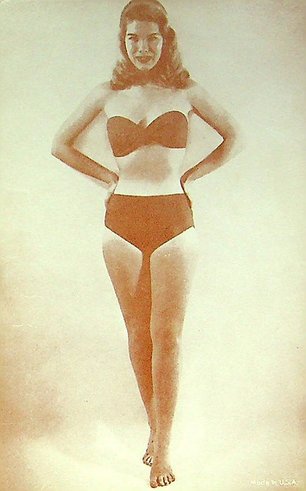 50s Pin Up Promo Photo Card Woman Model Bikini Swimsuit Strapless Hands On Hip 2