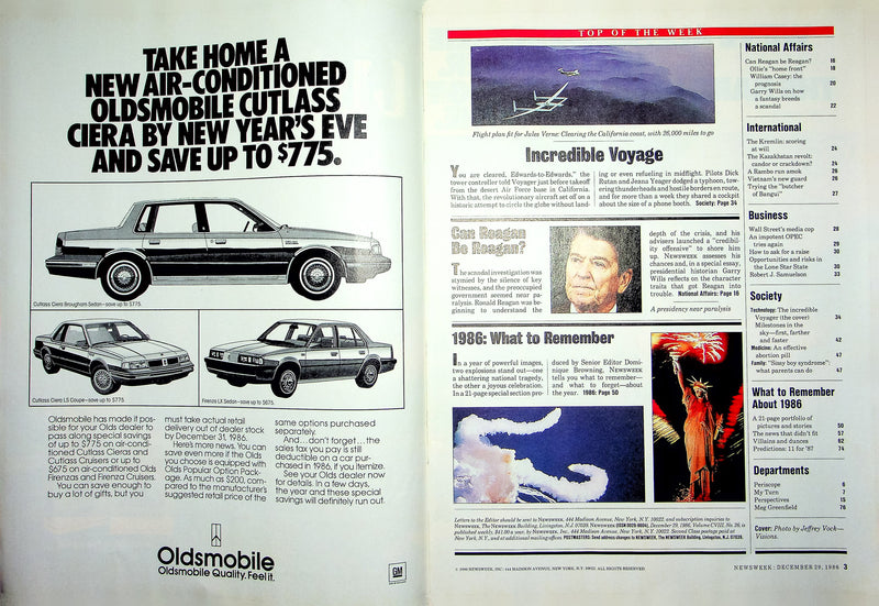 Newsweek Magazine December 29 1986 Voyager Takes Off Edwards Air Force Base