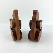 Pair of Wooden Teddy Bear Figurines Folk Art Rustic Cut Out Wood Stained 7