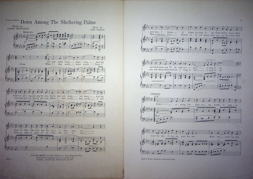 Sheet Music Down Among The Sheltering Palms James Brockman Abe Olman 1915 WW1 2