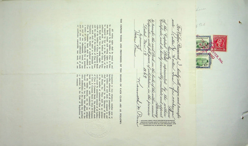 Reiter Dairy Company Stock Certificate Bond Scripophilly Akron Ohio 1966 No 296