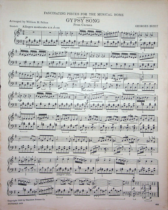 Minuet From Don Juan Secondo Sheet Music Piano Song Mozart 1939 Etude Magazine 1