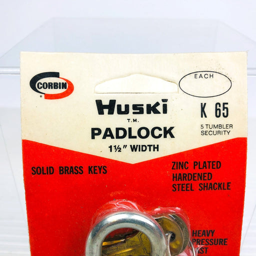Vintage Huski Corbin Padlock K-65 Security 1-1/2" Width 5 Tumbler New NOS 2
