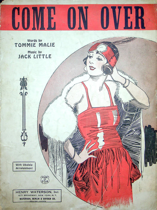 Sheet Music Come On Over Tommie Malie Jack Little 1924 Henry Waterson Inc 1