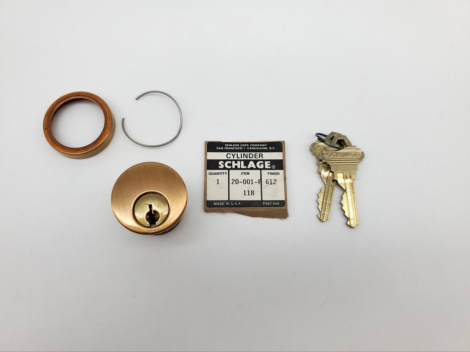 Schlage Mortise Lock Cylinder 1-1/8" Length 20-001 F Keyway Bronze 1/4" Collar