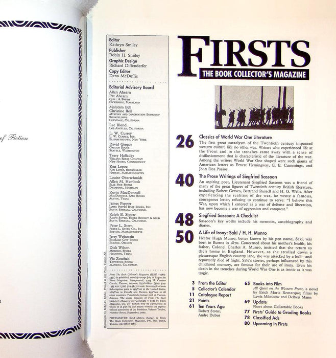 Firsts Magazine September 2002 Vol 12 No 7 Classics of WW1 Literature