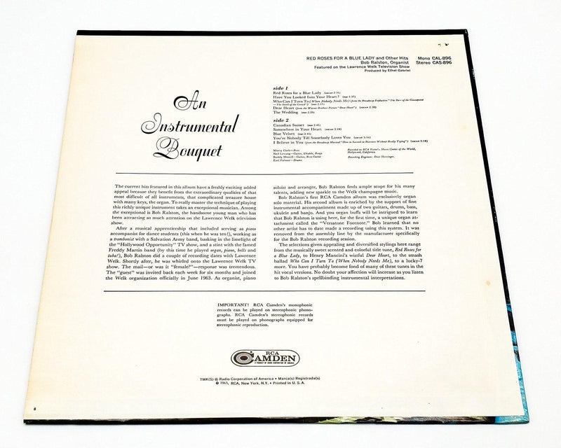 Bob Ralston Red Roses For A Blue Lady 33 RPM LP Record RCA Camden 1965 CAS-896 2